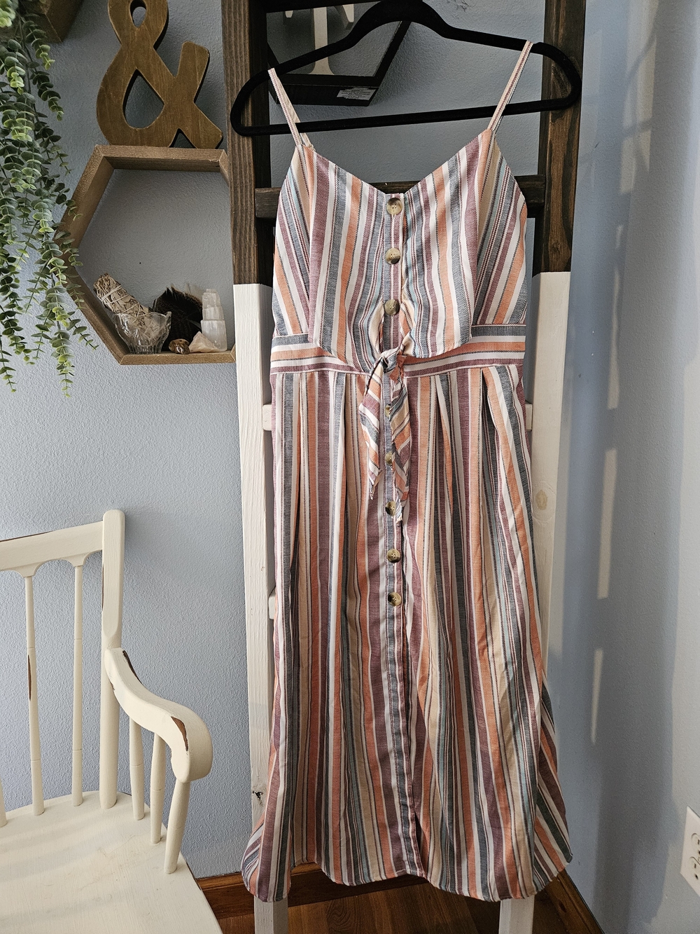 Sleeveless Striped Maxi Dress with Button Front — Multi-Color Size XS